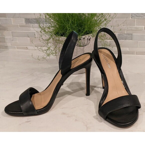 GIANNI BINI Black Leather Sling-Back 4" Stiletto Heel One-Strap Sandals 7M - Picture 4 of 11